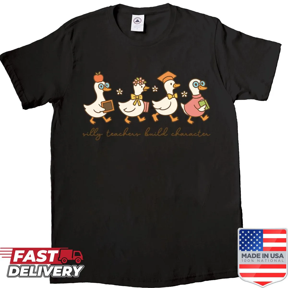 Funny teacher shirt with a cartoon goose illustration