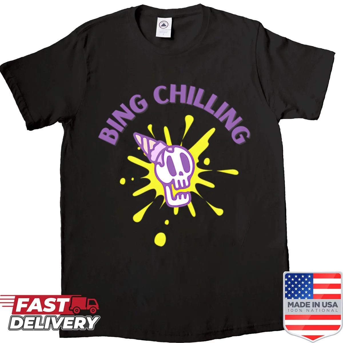 Playful skull enjoying an ice cream cone graphic on shirt