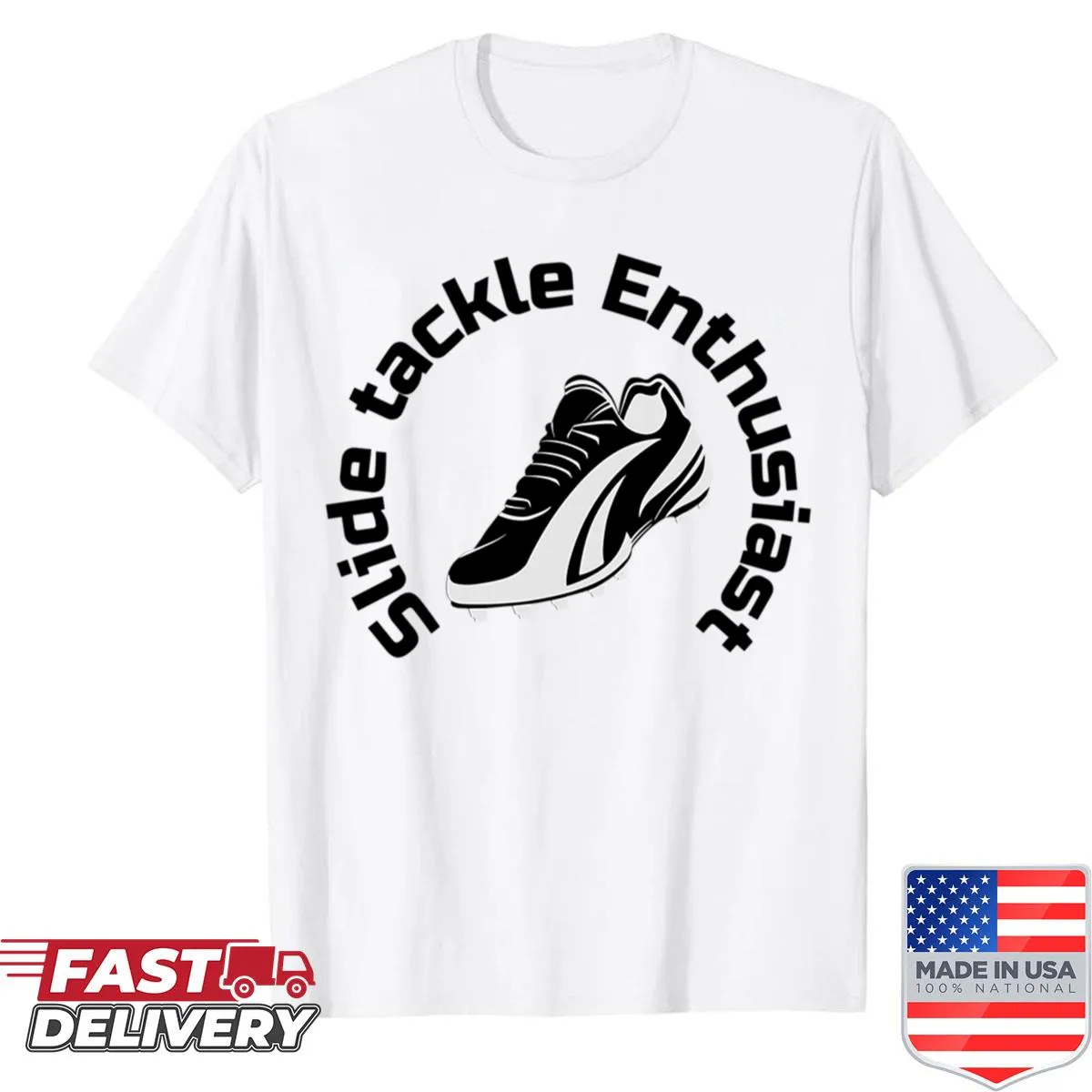 Funny oversized women's soccer shirt with slide tackle graphic