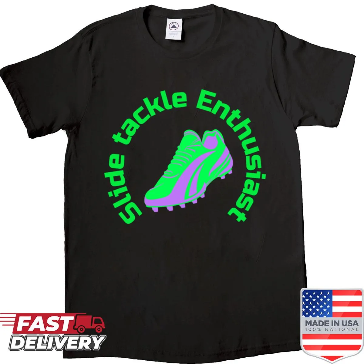 Funny soccer shirt with slide tackle theme and boots graphic