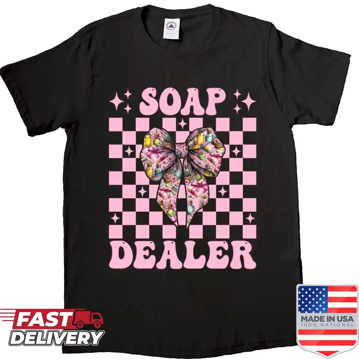 Funny soap-making shirt with graphic of soap bubbles and bow