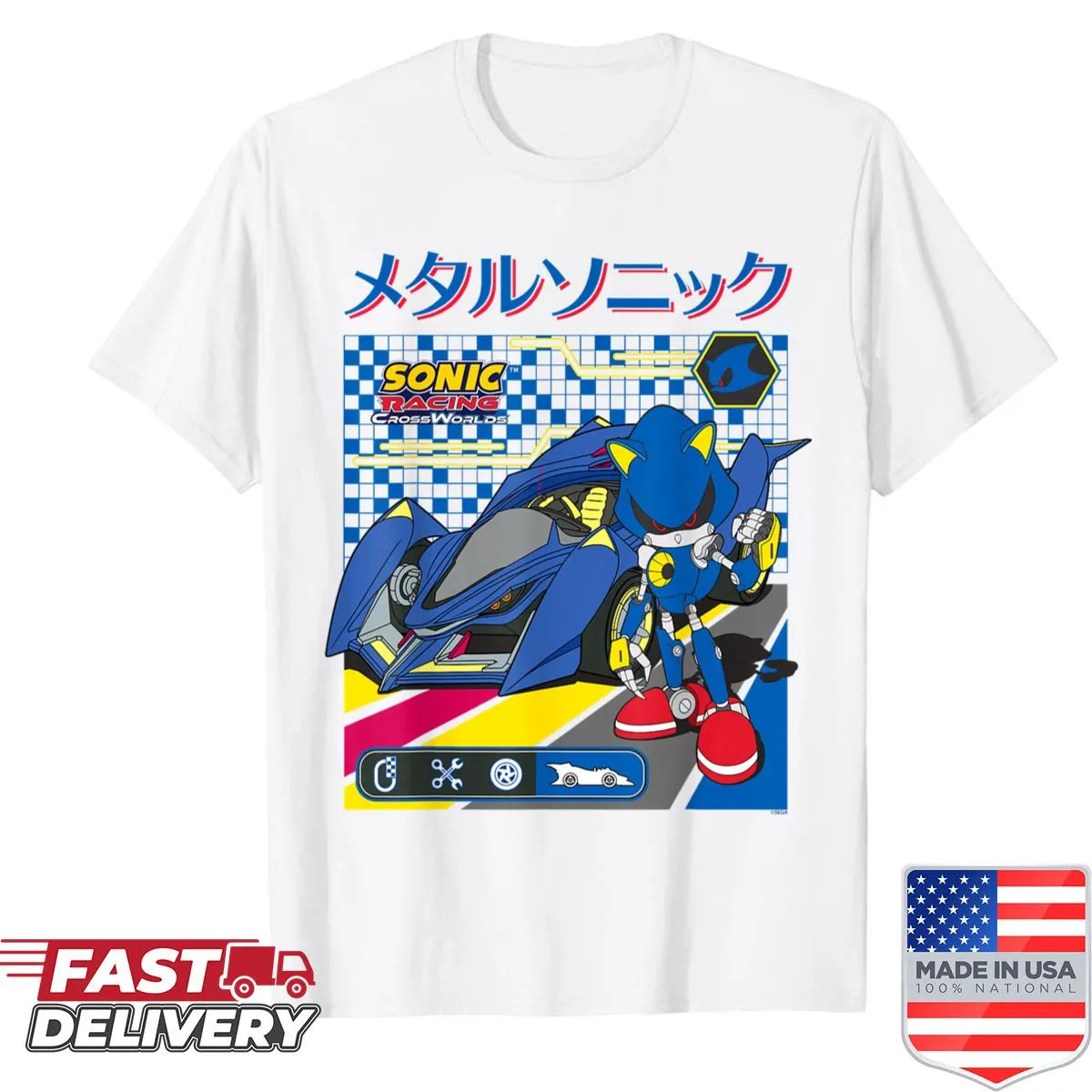 Dynamic Sonic Racing T-shirt featuring Sonic in action