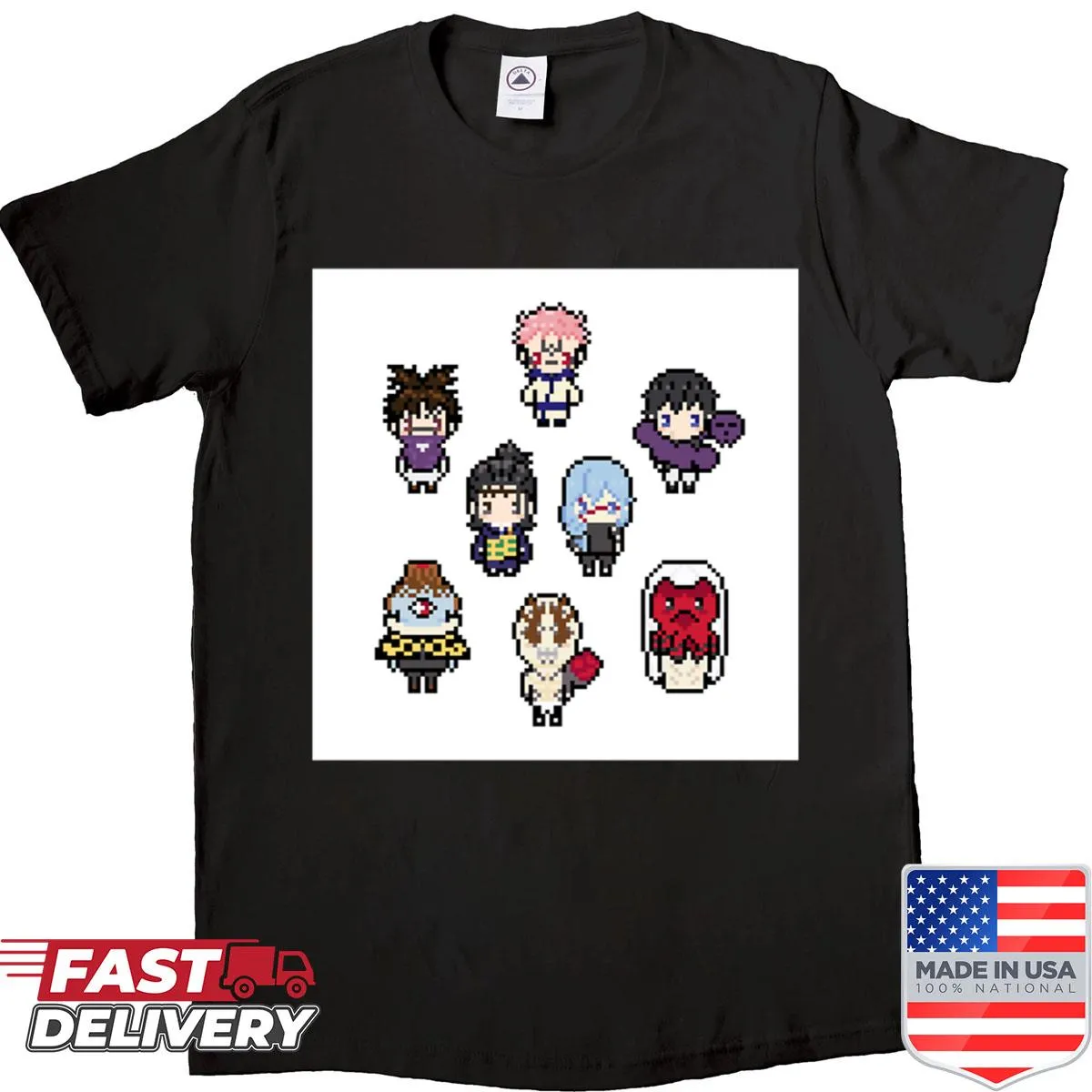 Illustration of whimsical sorcery baddies on a t-shirt.