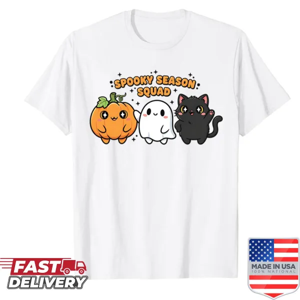 Cute cartoon Halloween characters on a fun kids shirt