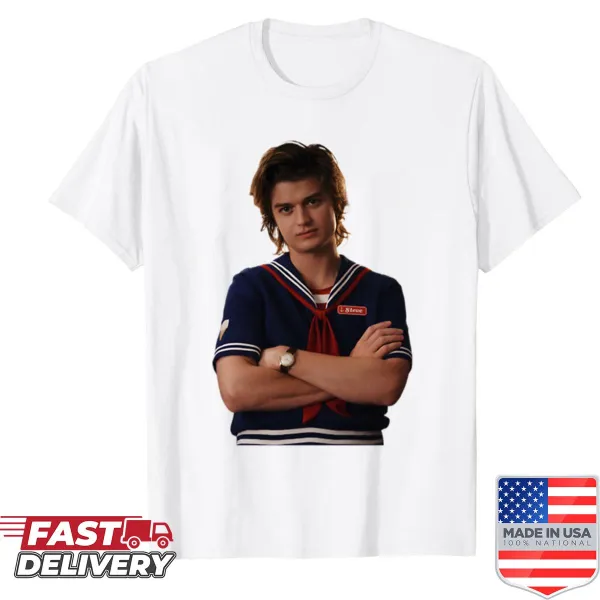 Shirt featuring playful graphic tribute to Steve Harrington from Stranger Things