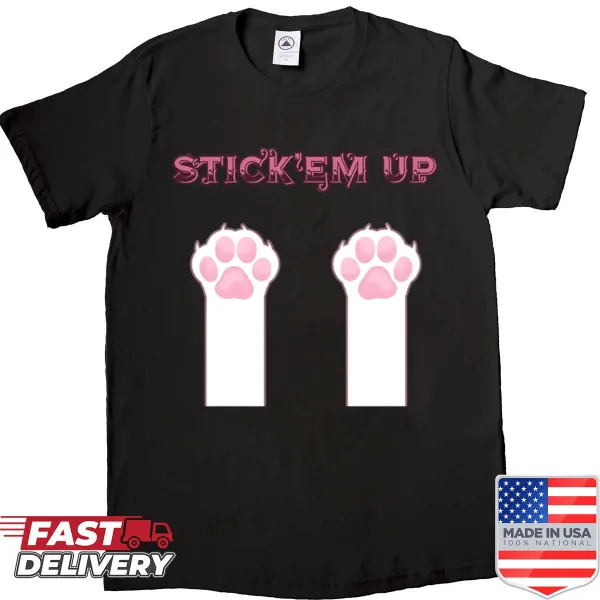 Cartoon cat paws design with playful text on shirt