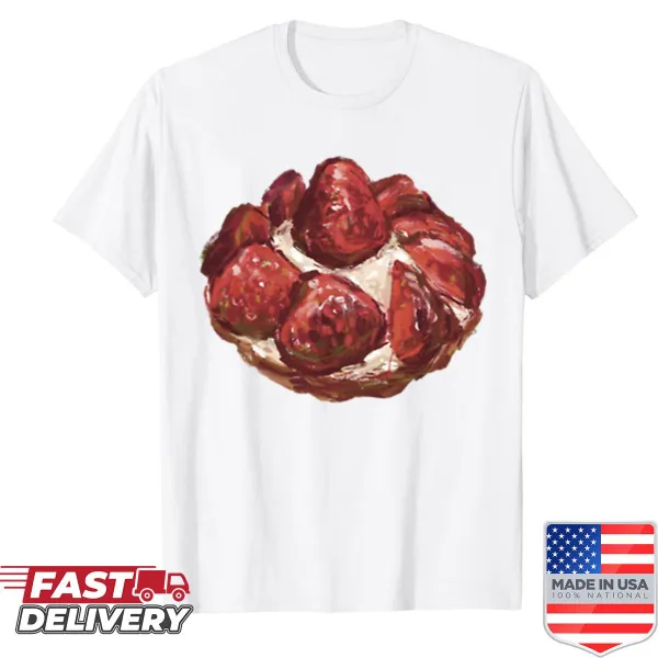 Shirt featuring a playful graphic of a strawberry tart