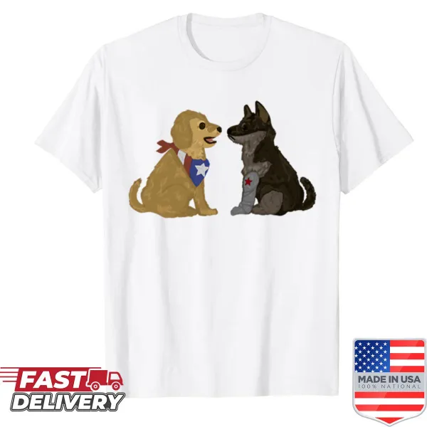 Illustrative shirt featuring playful puppies design