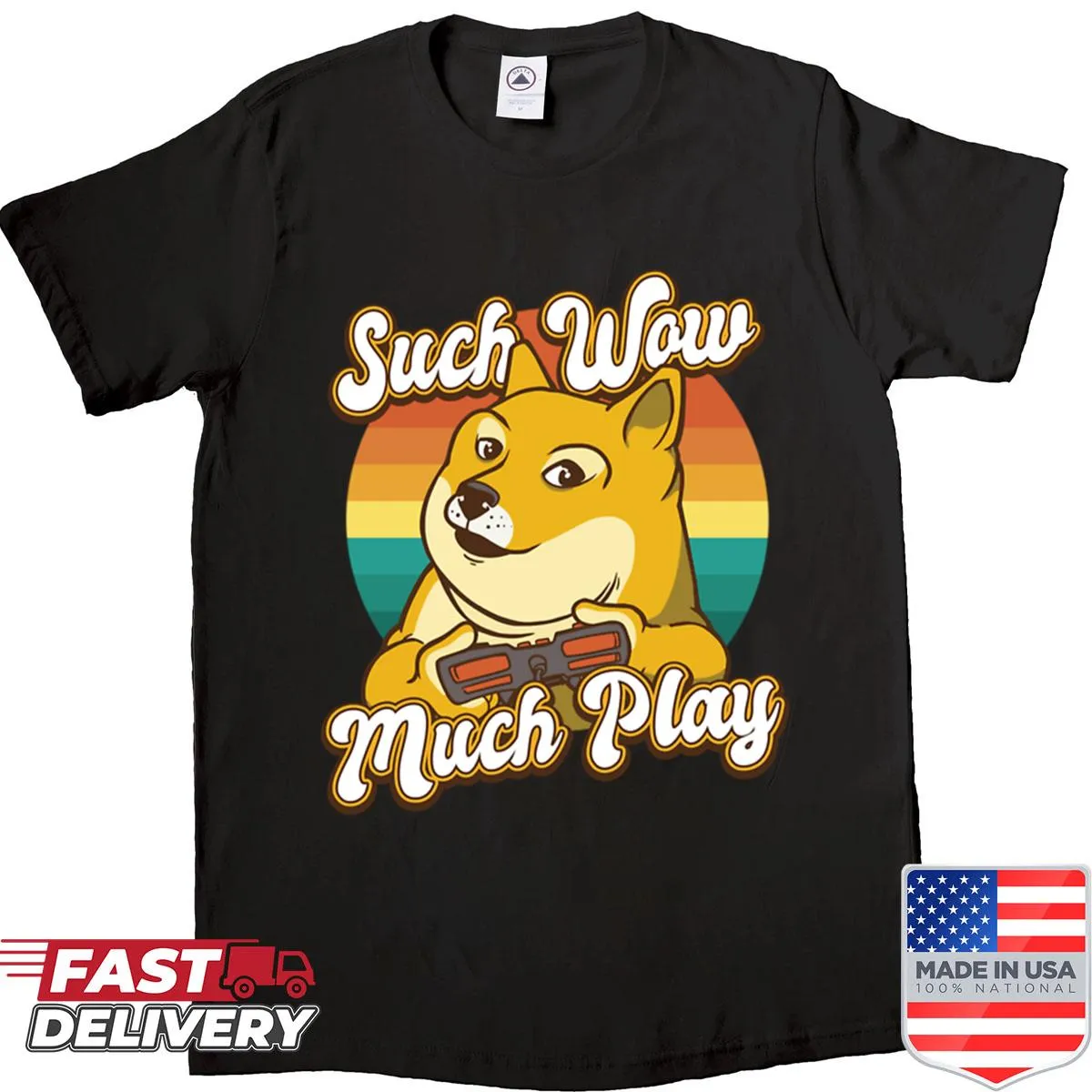 Funny Doge meme shirt with the phrase 'Such Wow Much Play'