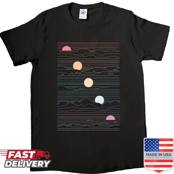 Shirt featuring a beautiful sunset horizon landscape illustration