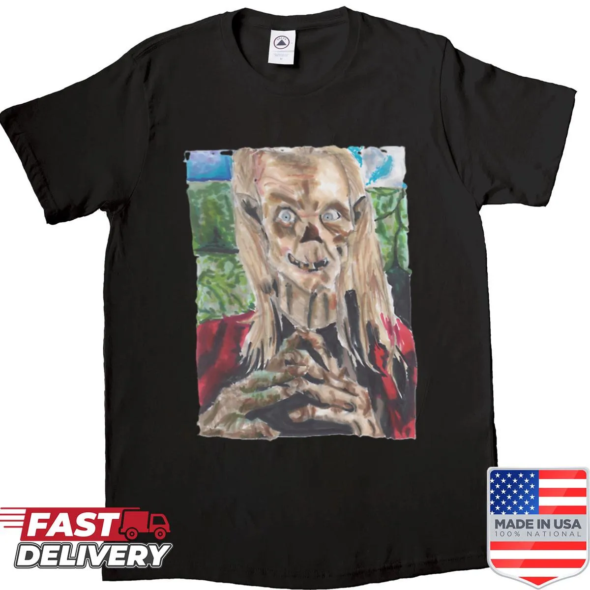 Shirt featuring a spooky illustration of the Crypt Keeper