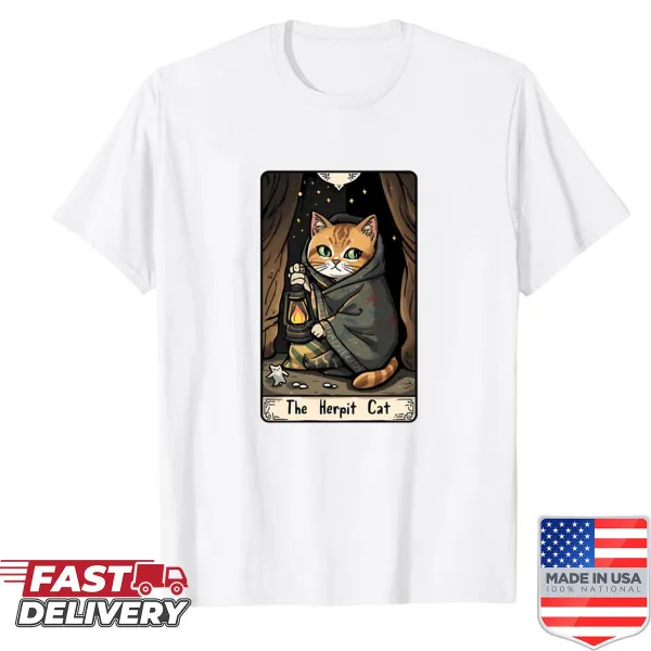Oversized shirt featuring a cat illustrated as the tarot Hermit card