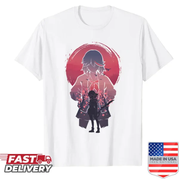 Shirt featuring a retro red scissor blade graphic