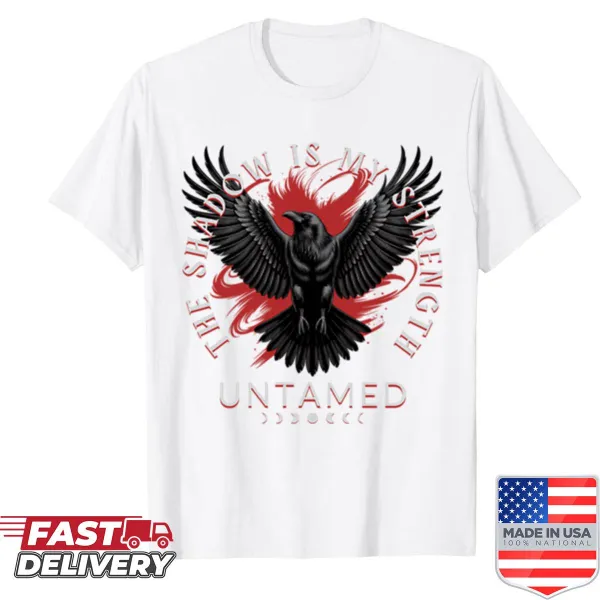 Shirt with bold typography reading 'The Shadow Is My Strength'