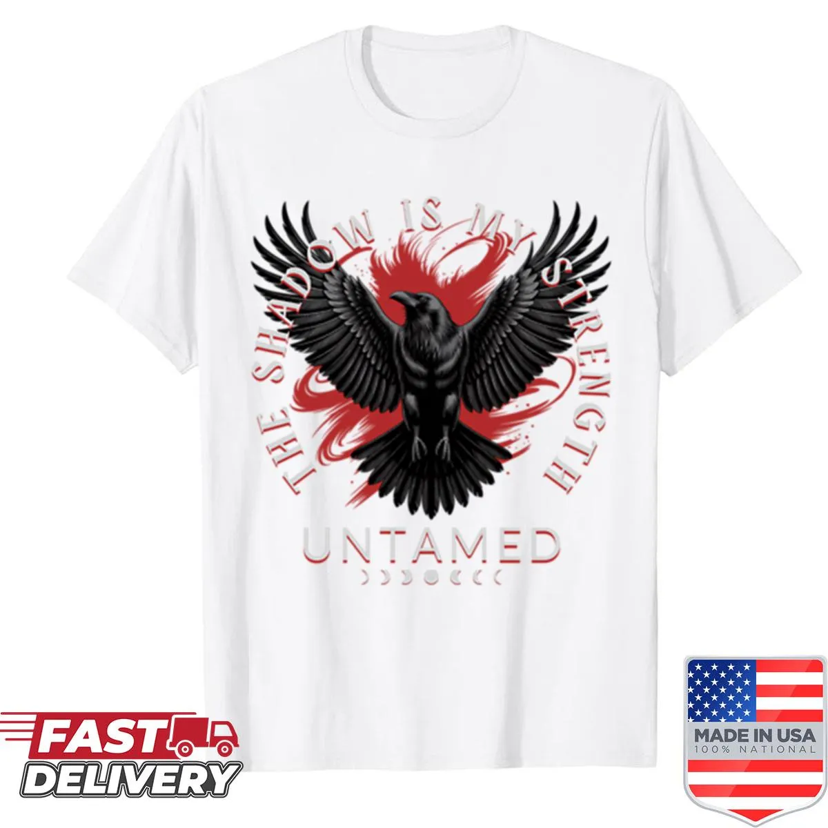 Shirt with bold typography reading 'The Shadow Is My Strength'
