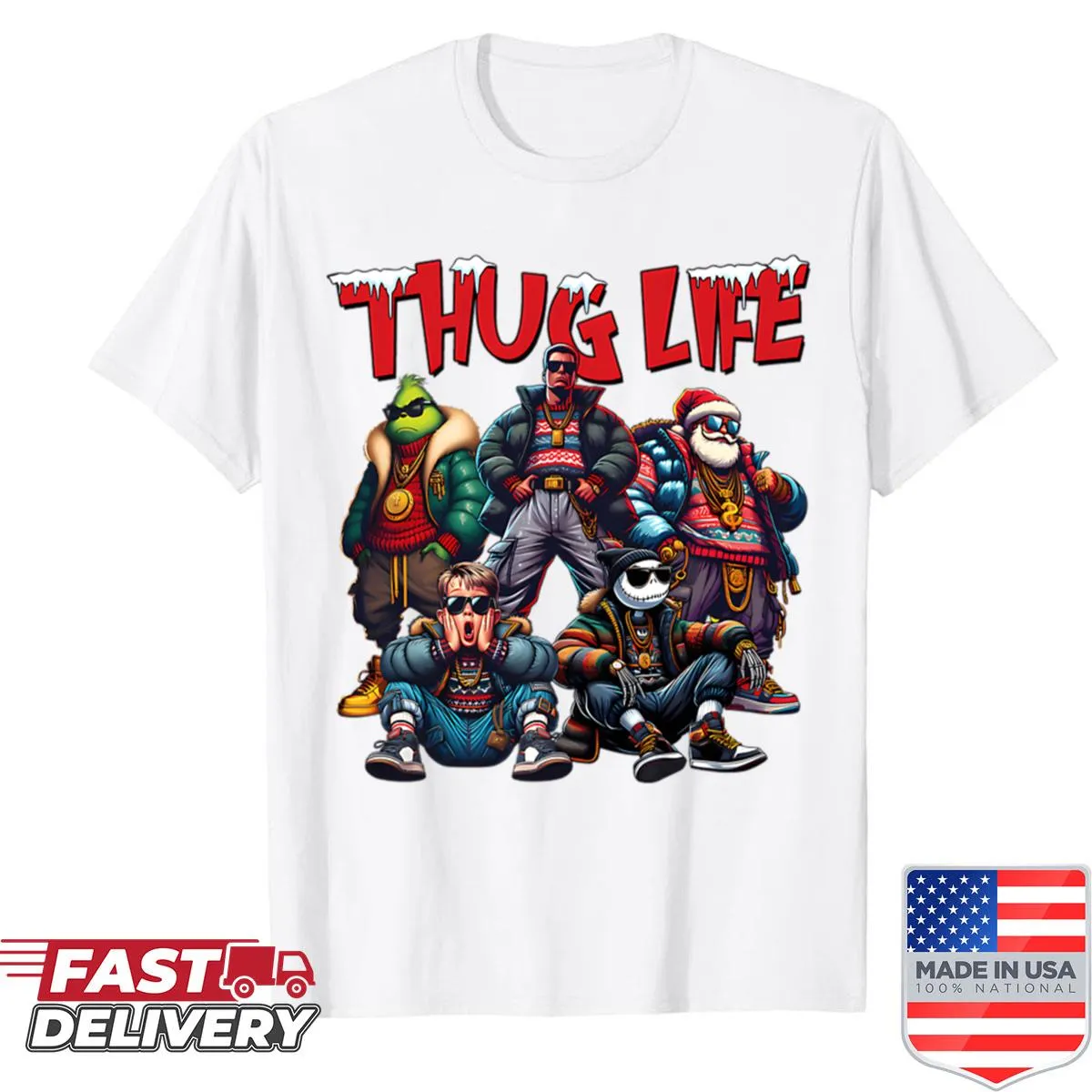 T-shirt with the phrase 'Thugs Lifes' in a festive design