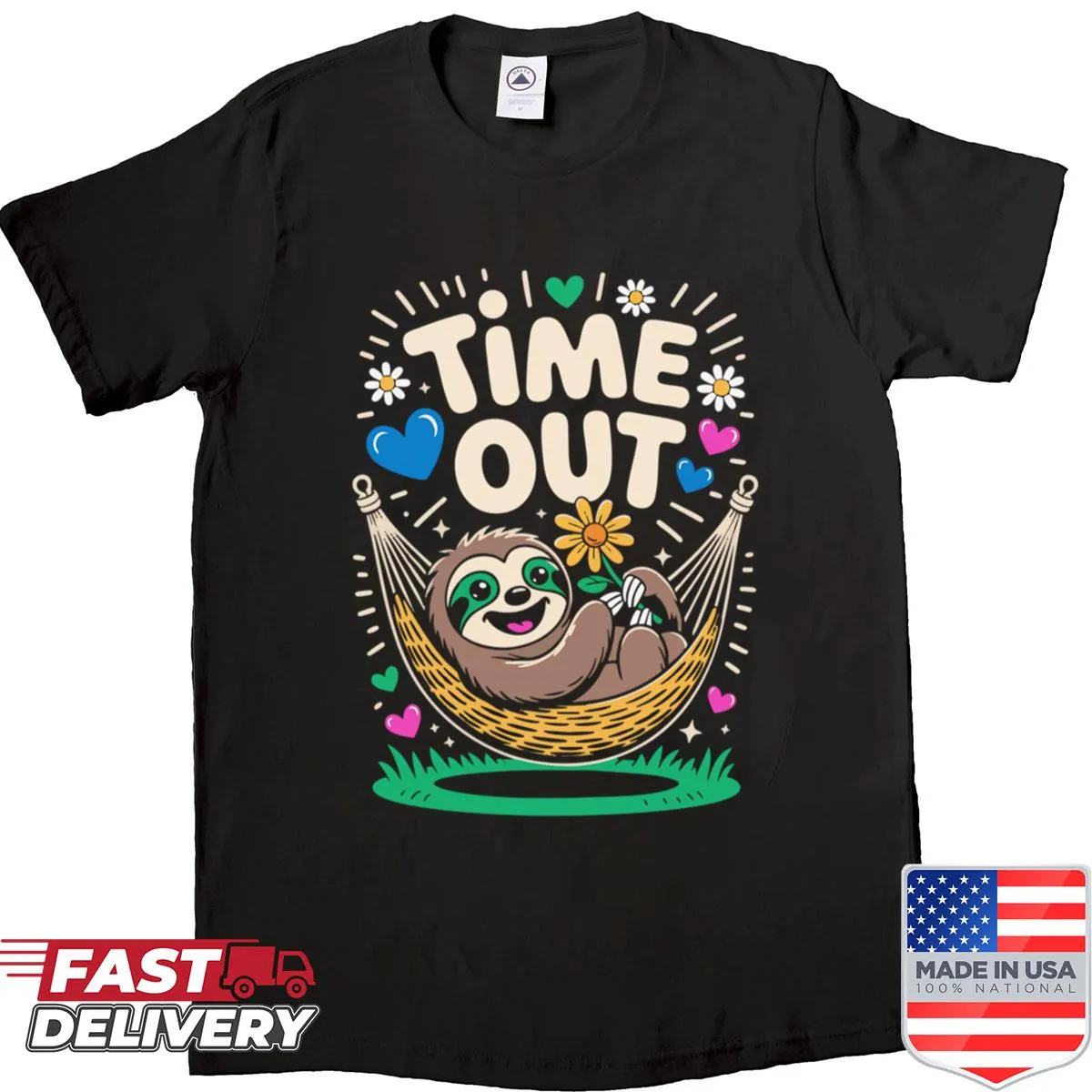 Cute sloth graphic on a relaxing themed shirt