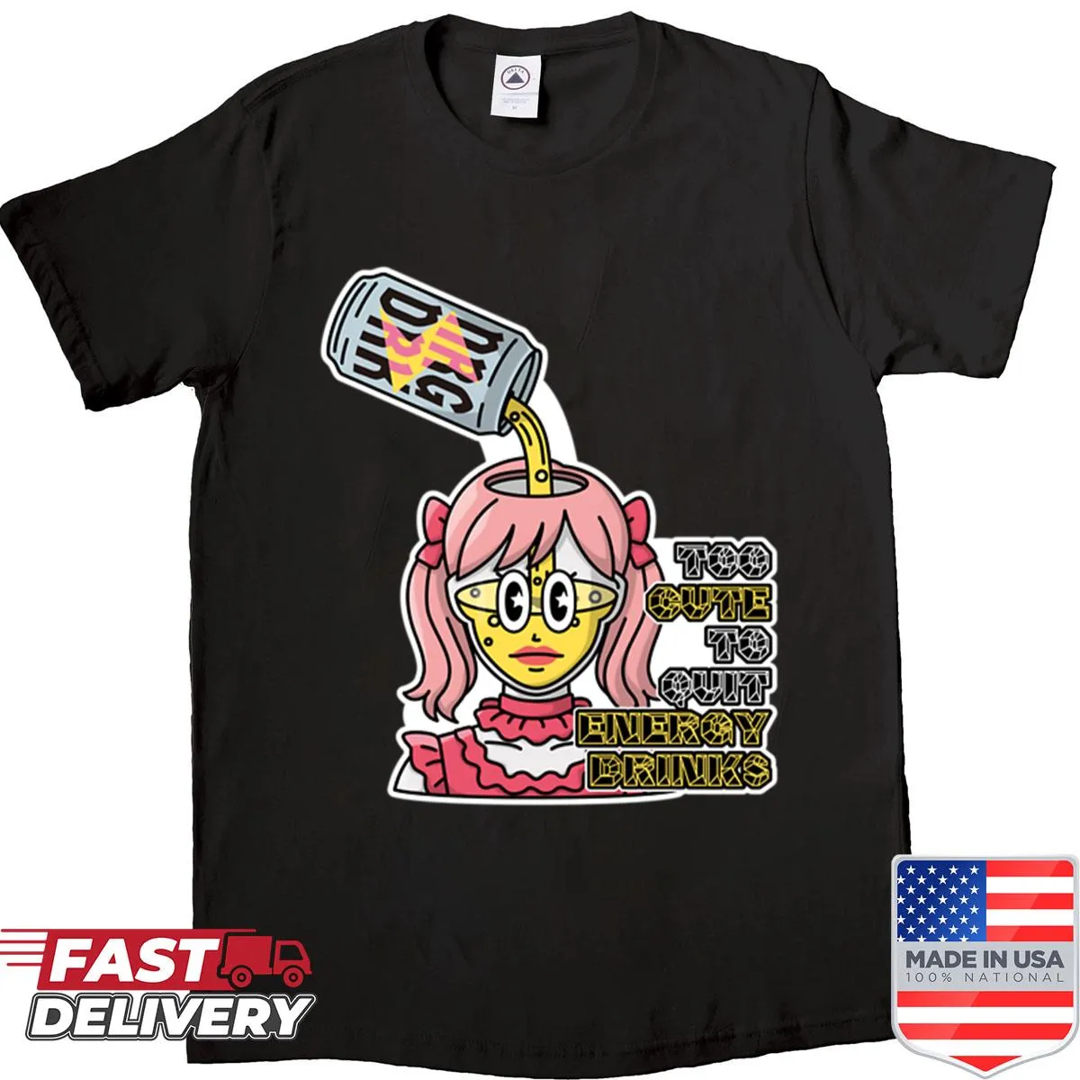 Kawaii gamer shirt featuring cute graphics and caffeine-themed text