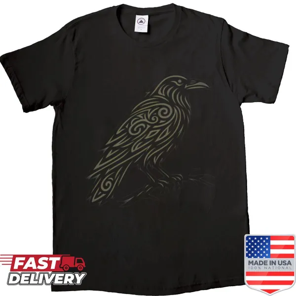 Silhouette of a tribal raven on a minimalist t-shirt