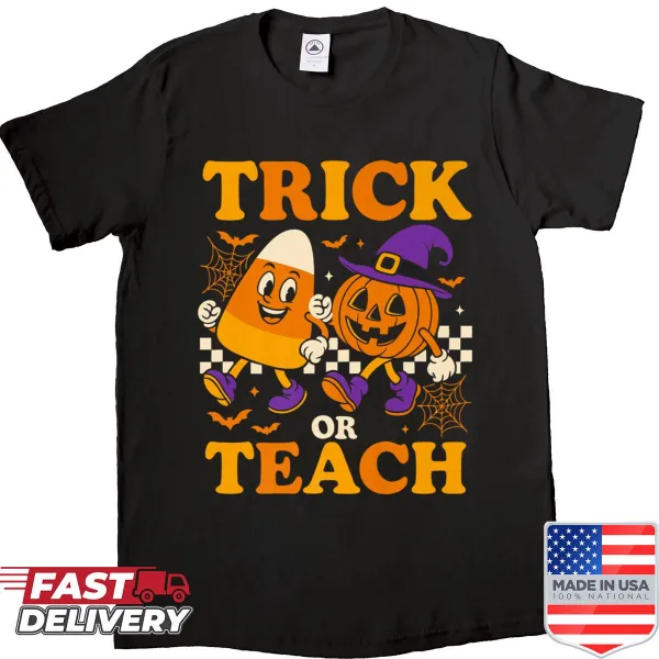Cute Halloween shirt for teachers with playful 'Trick Or Teach' text