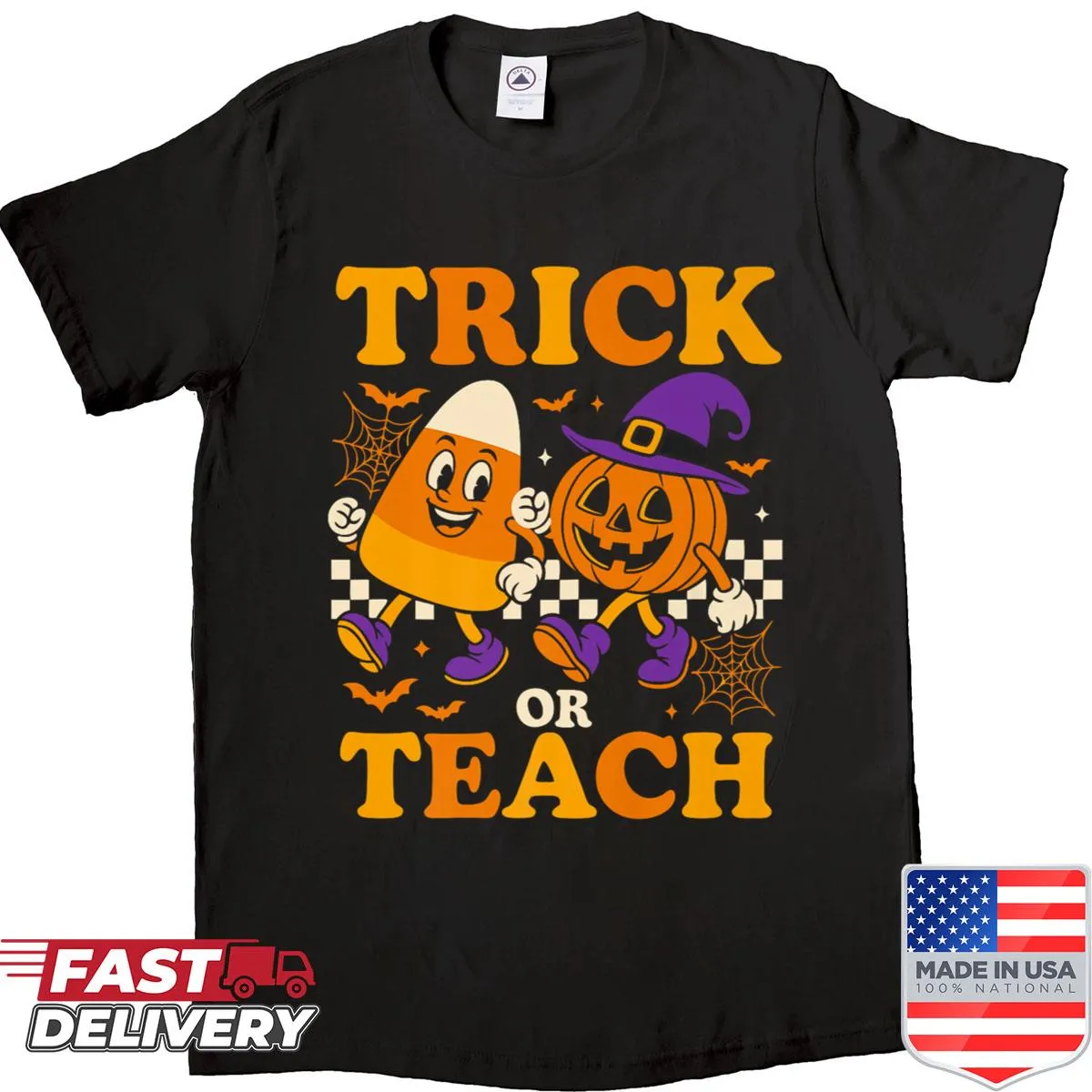 Cute Halloween shirt for teachers with playful 'Trick Or Teach' text