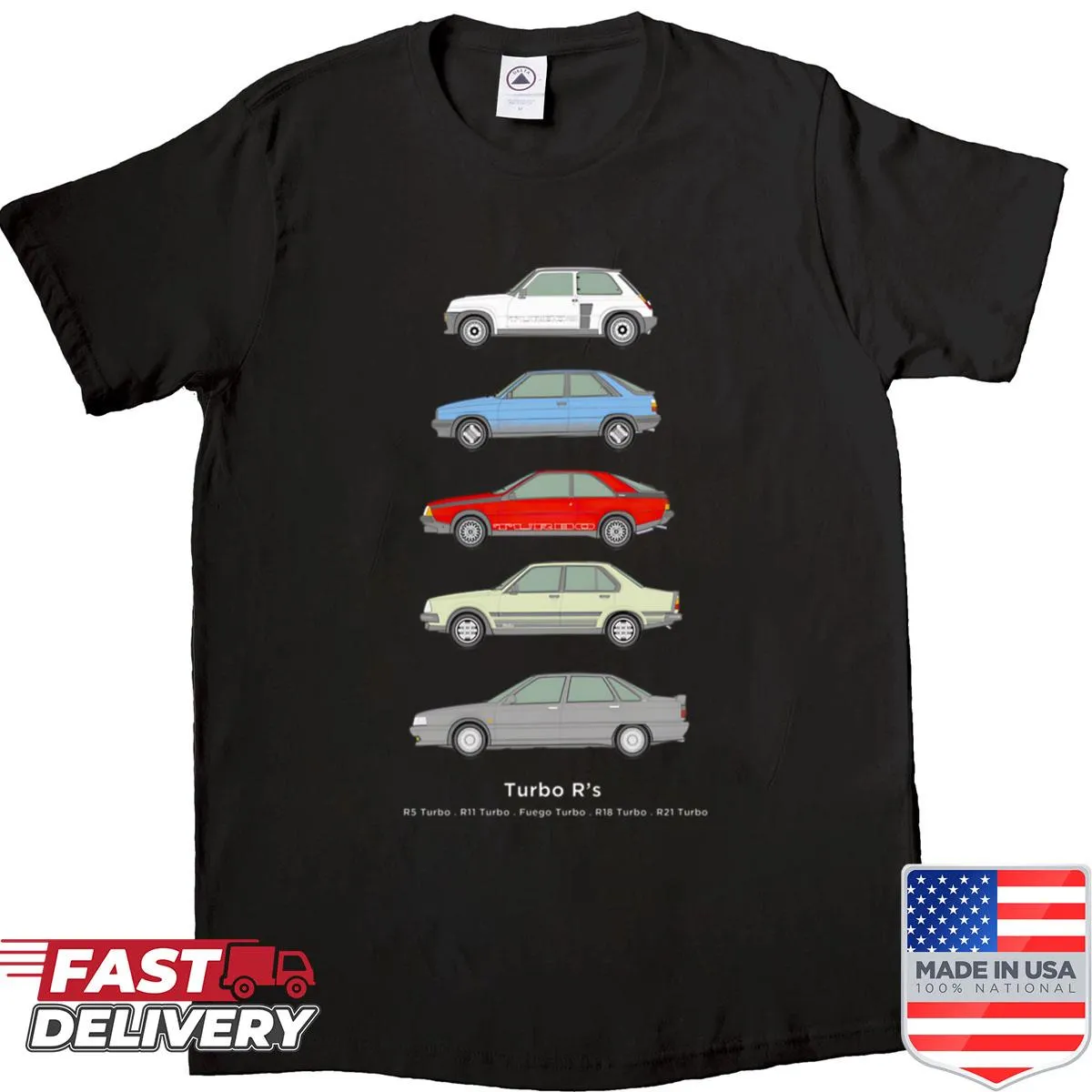 Turbo Era car-themed shirt with stylized illustrations celebrating automotive culture