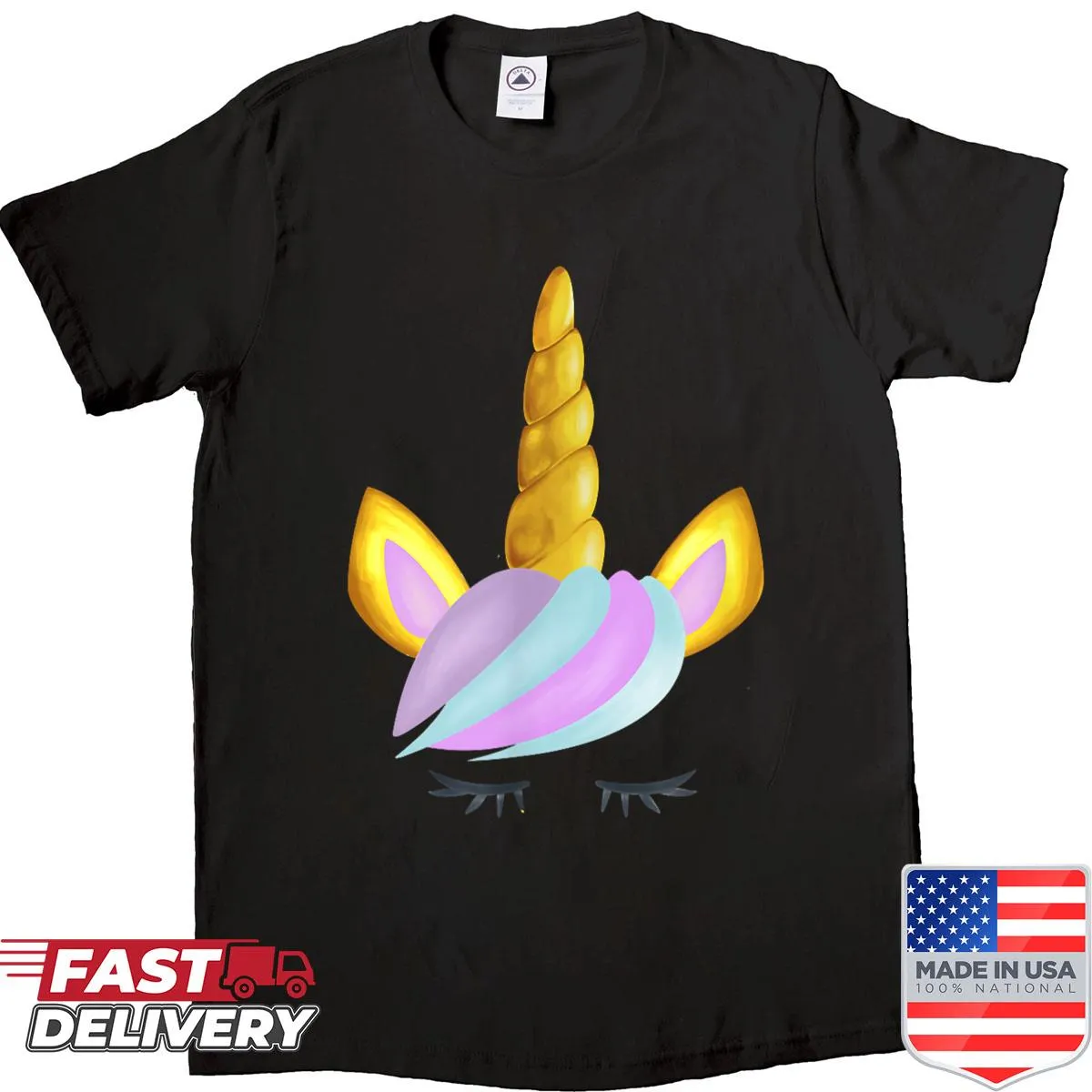 Cute Halloween shirt featuring a unicorn face with eyelashes