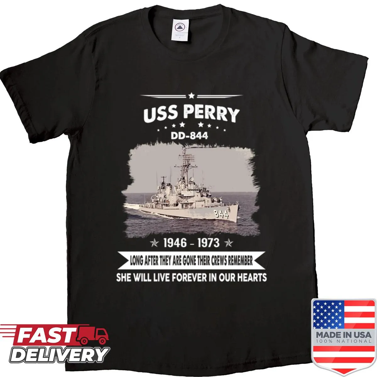 USS Perry DD 844 Navy veteran shirt with emblem design