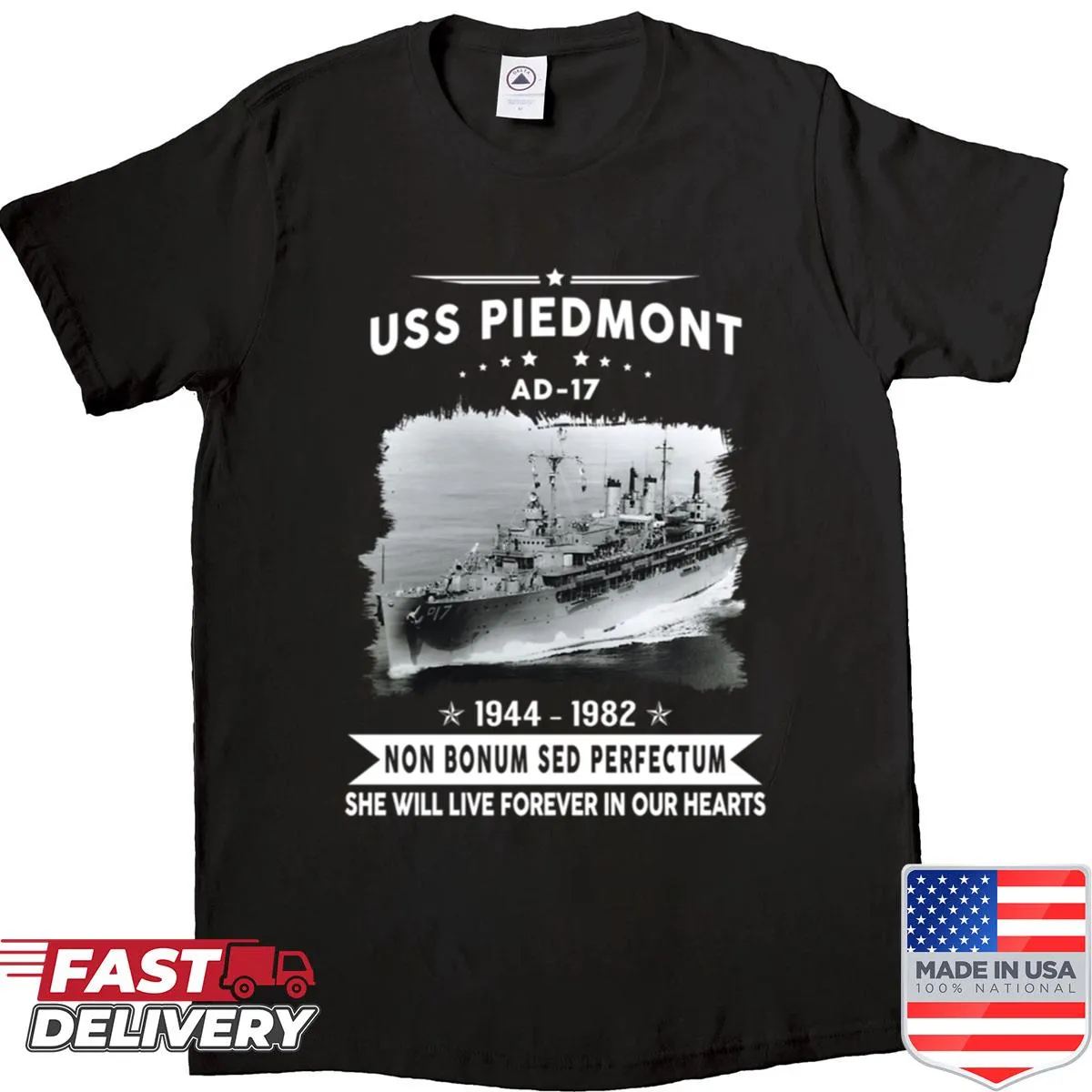 Navy veteran shirt featuring USS Piedmont design and typography
