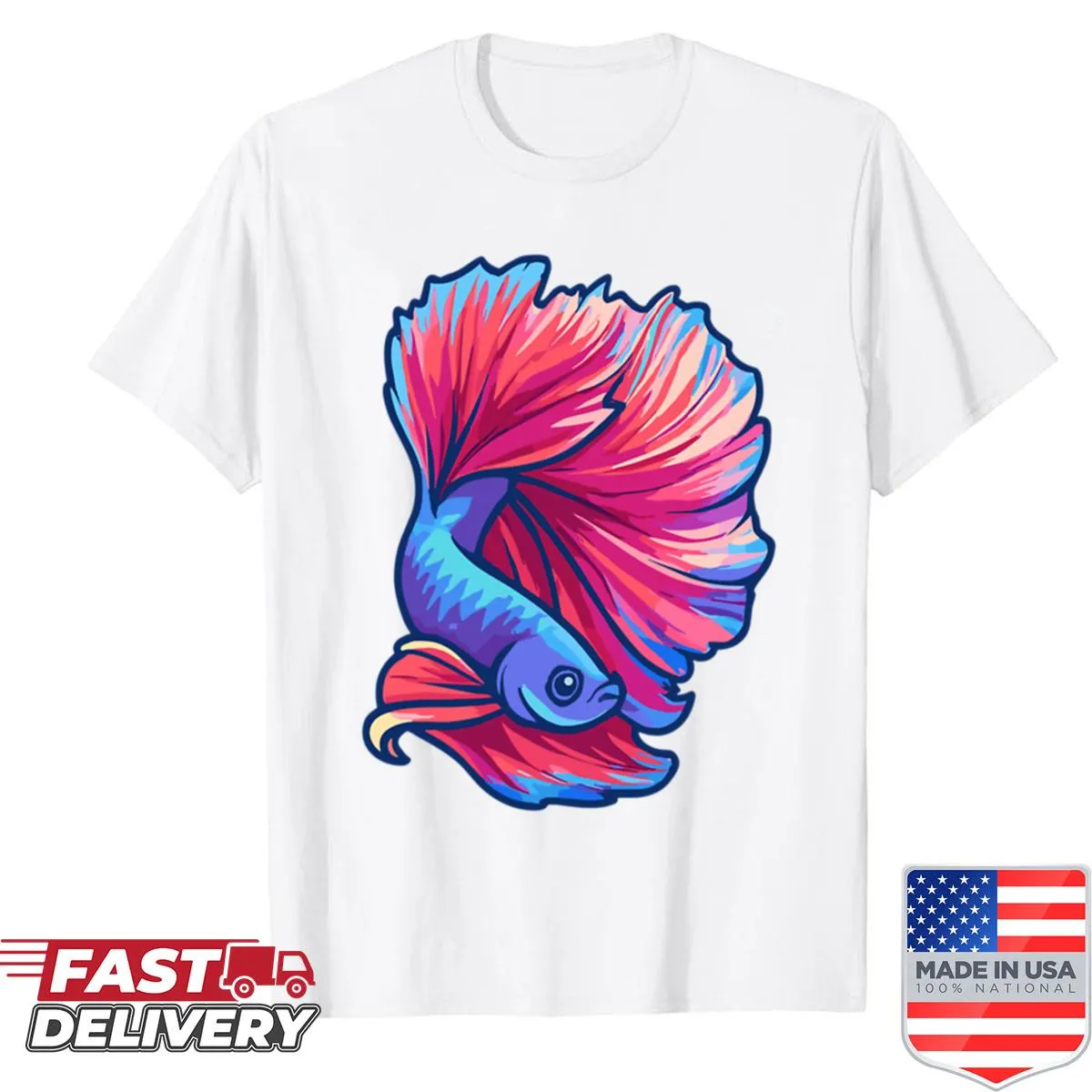 Illustrated betta fish graphic on T-shirt