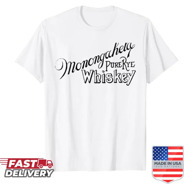 Vintage black shirt featuring Monongahela Pure Rye Whiskey design