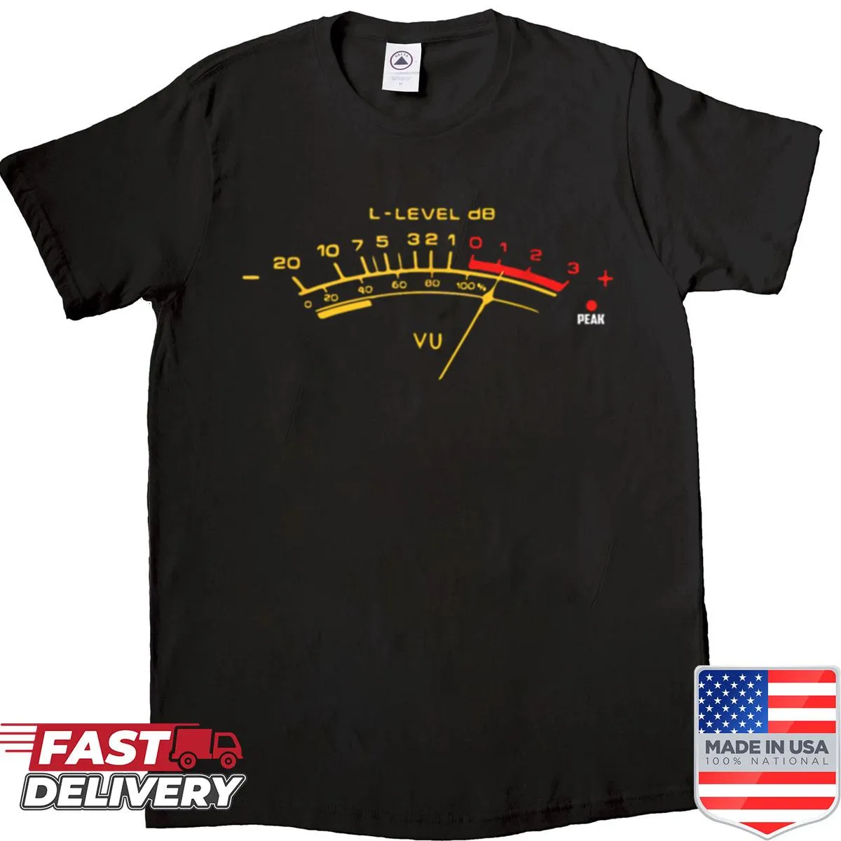 Vintage Vu meter graphic T-shirt for audio engineers