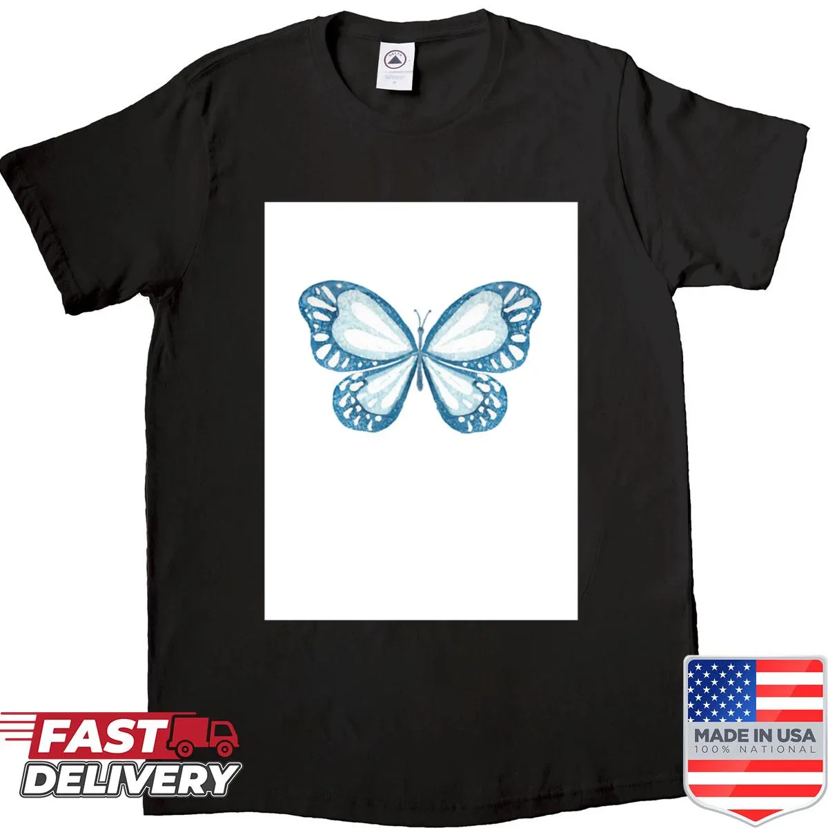 Minimalist shirt with a watercolor butterfly illustration