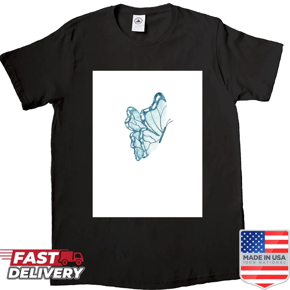 Watercolor butterfly graphic on minimalist t-shirt