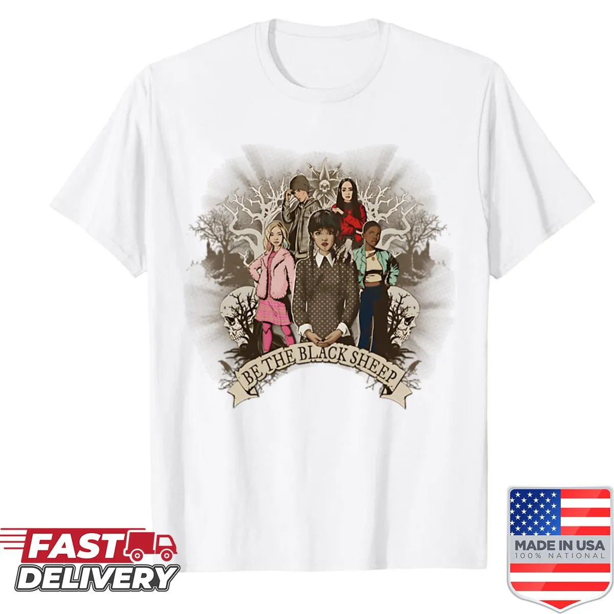 Oversized shirt with 'Wednesday Be The Black Sheep' design