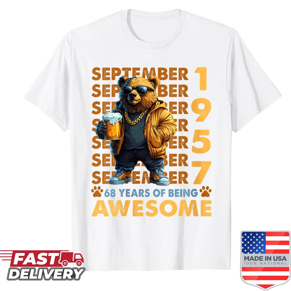 68th birthday shirt featuring bear design and celebration text