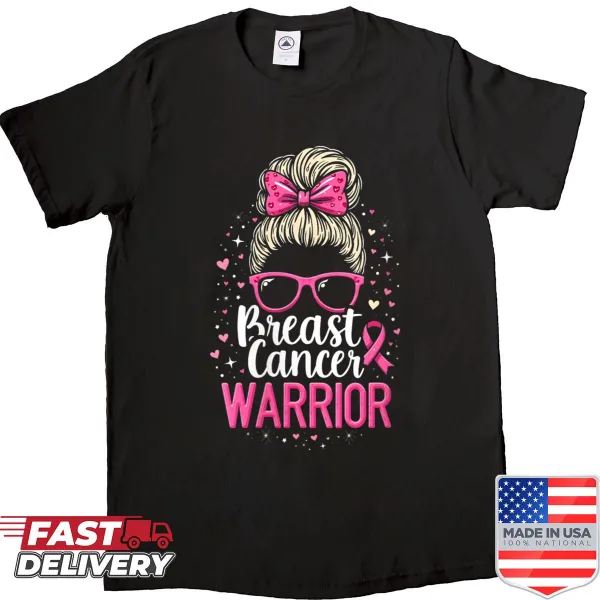 Artistic design of messy bun with American flag and pink ribbon