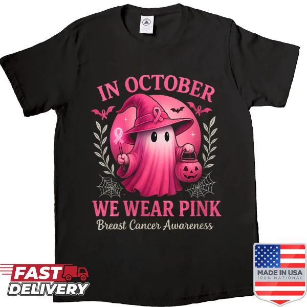 Halloween shirt for breast cancer awareness featuring pink text