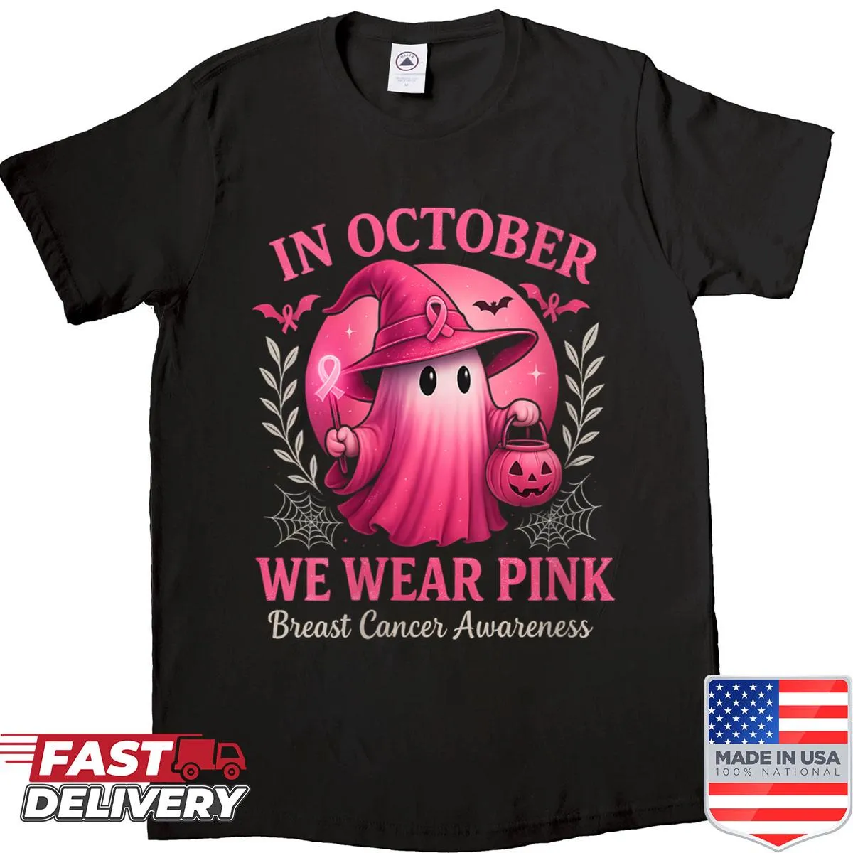 Halloween shirt for breast cancer awareness featuring pink text