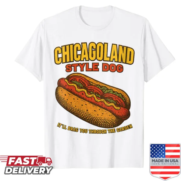 Graphic shirt featuring a Chicagoland hot dog illustration