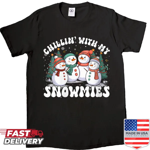 Funny Christmas shirt with cheerful snowmen and humorous text