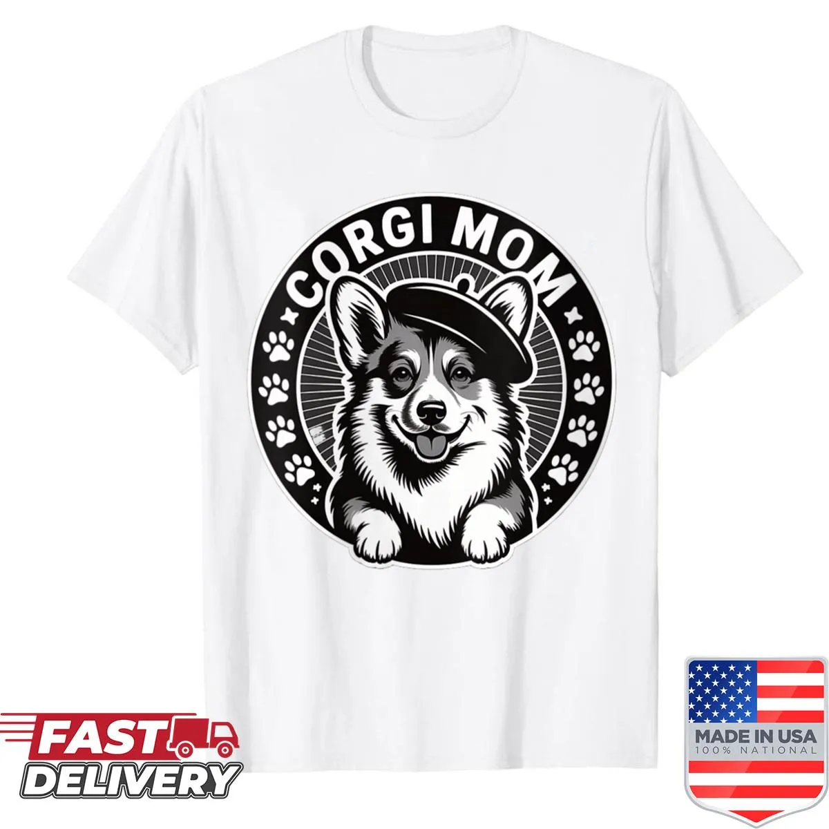 Funny Corgi Mom shirt with paws and humorous design