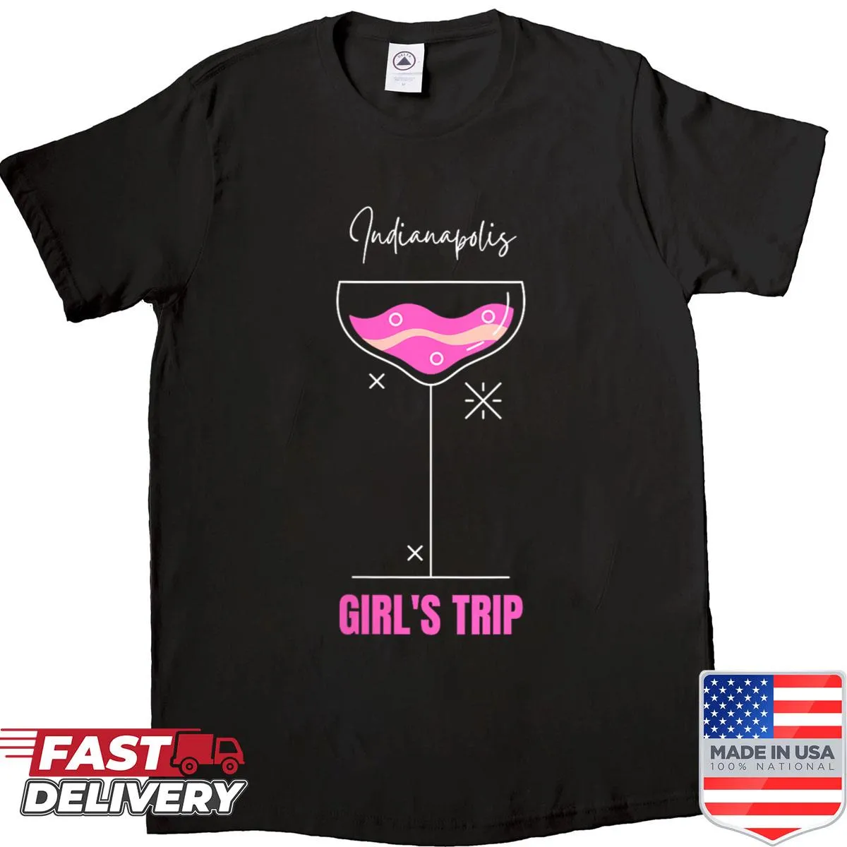 Graphic of tropical drinks on a beach-themed shirt for girls' trips