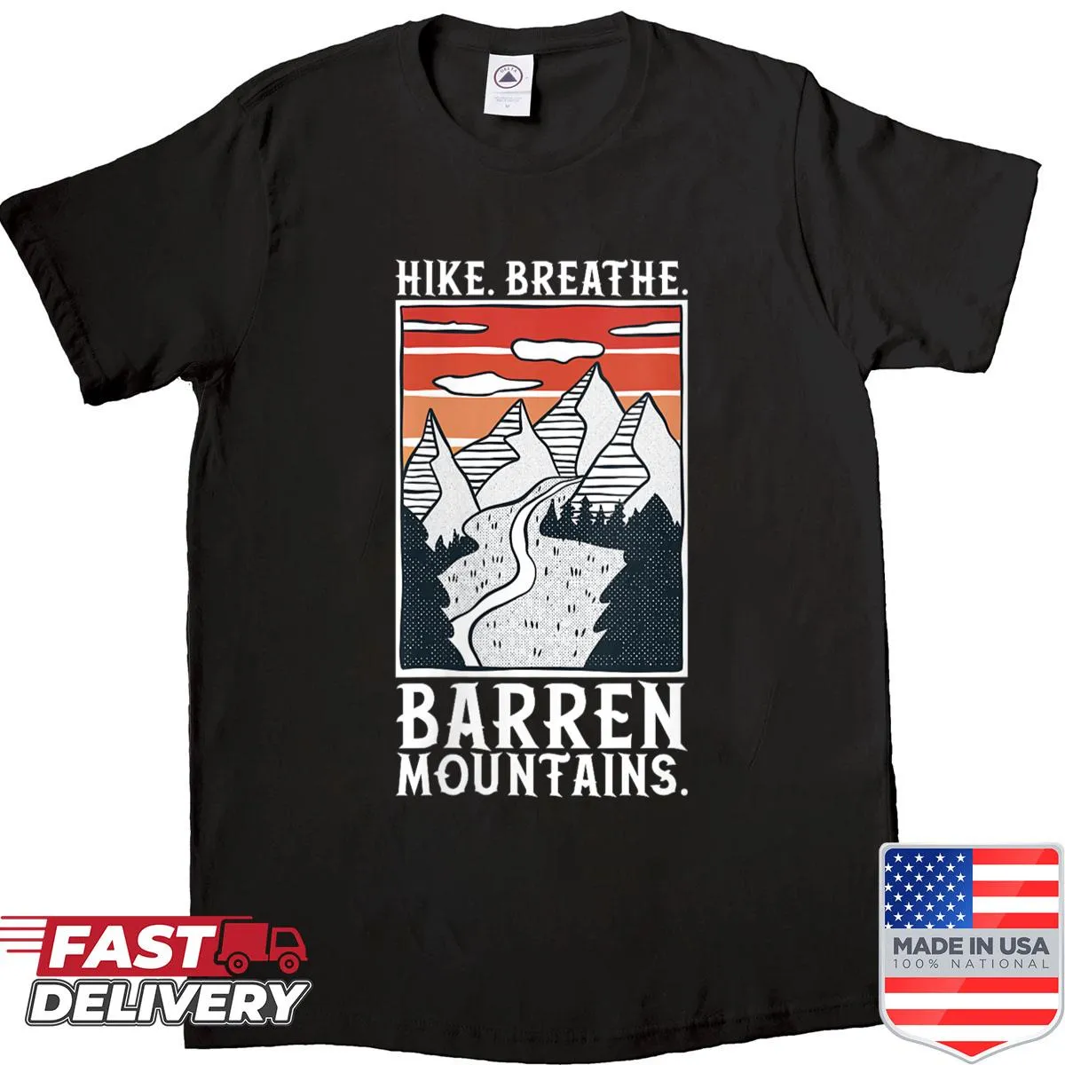 Minimalist hiking shirt with silhouette of barren mountains