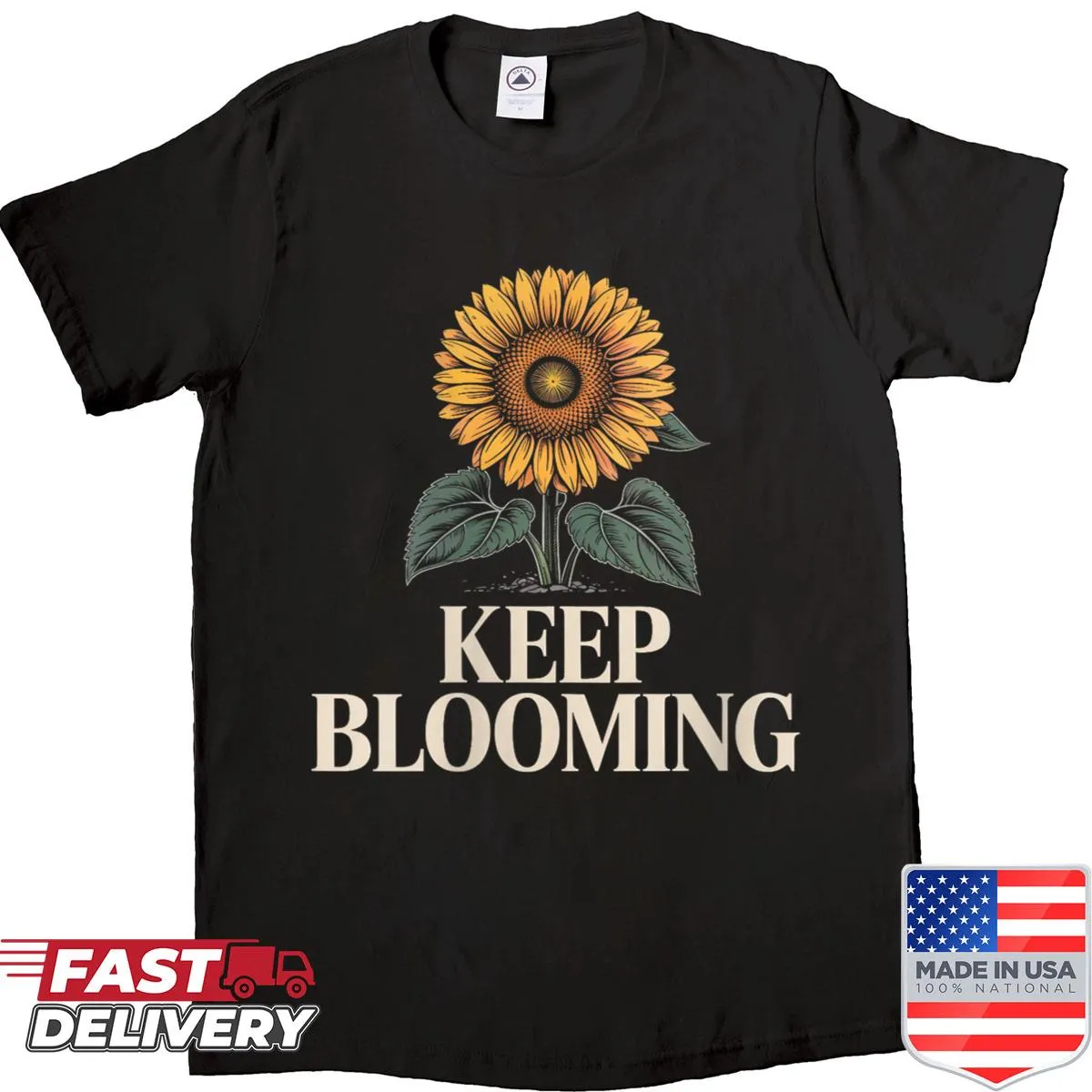 Sunflower illustration on a motivational shirt promoting positivity