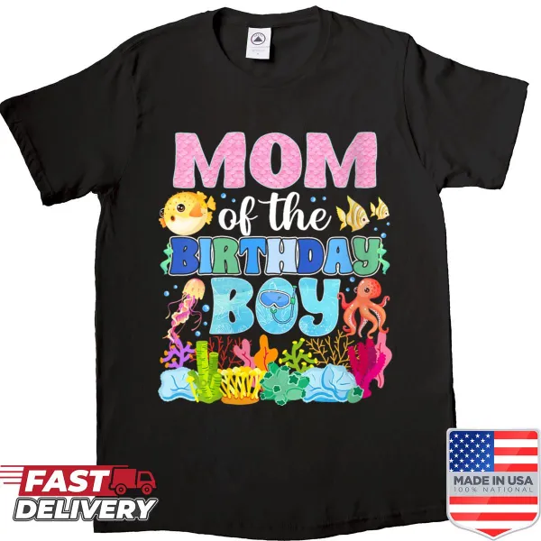 Shirt for moms featuring aquarium animals and birthday theme