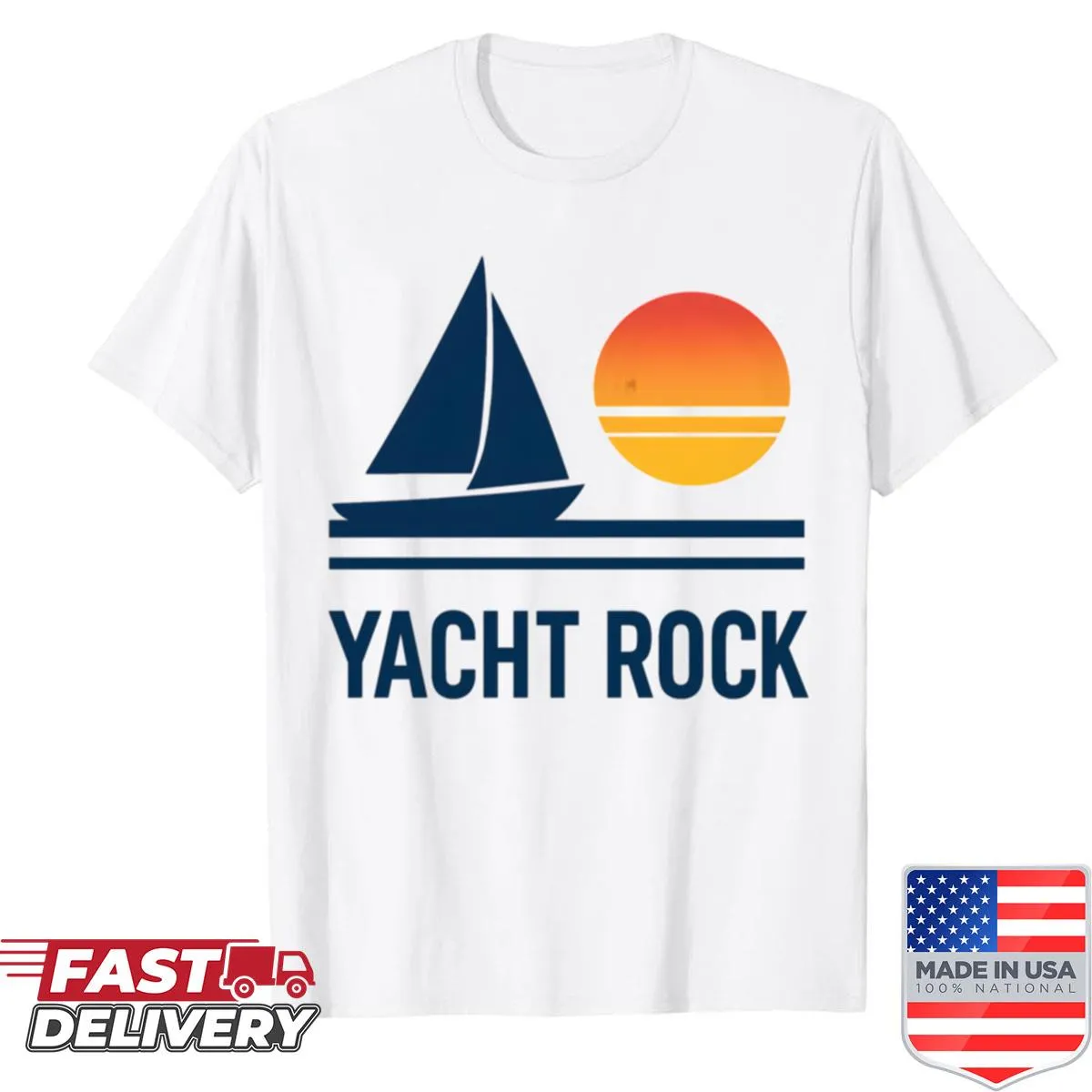 Nature-themed shirt with yacht rock sunset design