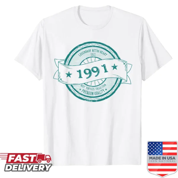 Vintage style shirt featuring a retro circle logo from 1991