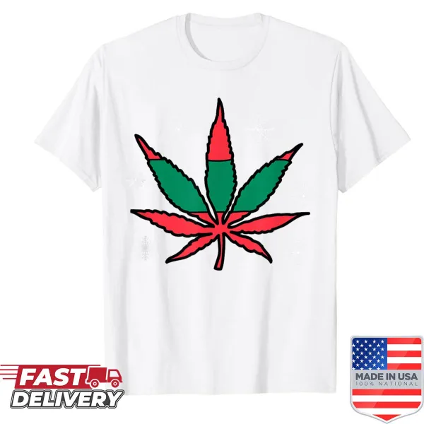 Funny marijuana leaf graphic on a Christmas holiday shirt