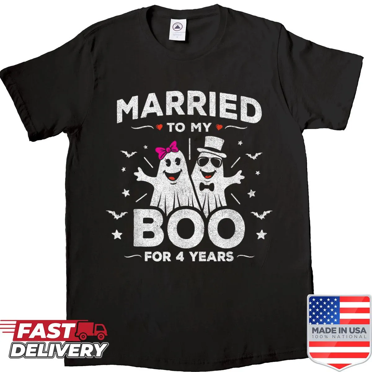Shirt celebrating the 4th wedding anniversary with a heartfelt design
